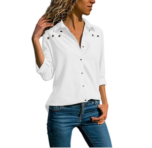 Camicia da <span class=keywords><strong>donna</strong></span> Casual da <span class=keywords><strong>donna</strong></span> in poliestere 100% con maniche arrotolate - Product Image 5