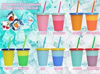 Gobelet réutilisable en plastique de 16 oz, couleur changeante, pour boissons froides, tasse à café personnalisée en PP, avec couvercle et paille – Offre spéciale