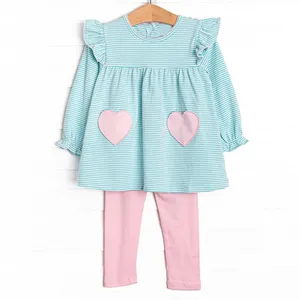 Preorder boutique Valentine's Day love pockets girl's tunic shirt with leggings pants 2 pcs outfits wholesale kids clothing set