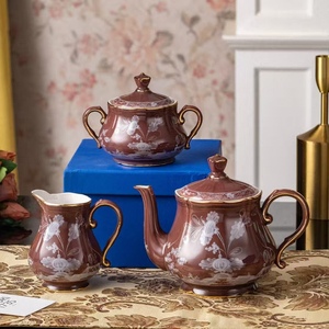 Environmentally friendly high-quality coffee-colored embossed minimalist luxury porcelain coffee and tea <b>set</b> - Product Image 1