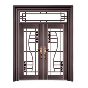Euro Partition Iron Entry Double Leaf Main Door Frame Doors Steel Security Doors Swing Left/right Inside 5mm Tempered Glass 90mm