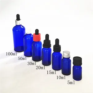 15 ml açık mavi esansiyel yağ damlalık şişesi siyah kapaklı serum ve kozmetik