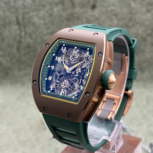 <span class=keywords><strong>Orologio</strong></span> Sportivo Automatico da <span class=keywords><strong>Uomo</strong></span> di Lusso Tonneau Scheletrato, Cassa in Fibra di Carbonio Tono Oro Rosa, Cinturino in Silicone <span class=keywords><strong>Verde</strong></span>, <span class=keywords><strong>Orologio</strong></span> da Polso Meccanico - Product Image 3