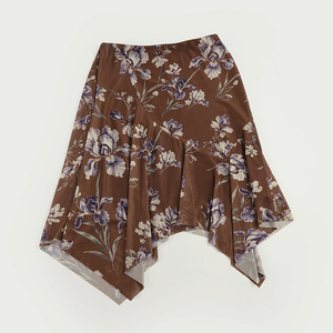 Vintage Digital Print Breathable Irregular Midi Skirt <b>Asymmetrical</b> <b>Hem</b> - Product Image 2