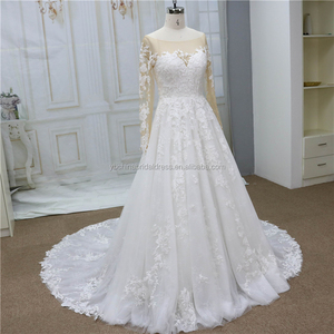 Il colore della pelle di <span class=keywords><strong>tulle</strong></span> <span class=keywords><strong>con</strong></span> maniche lunghe francese del merletto del cotone UNA linea <span class=keywords><strong>gonna</strong></span> 2020 ultime abiti da sposa da sposa - Product Image 1