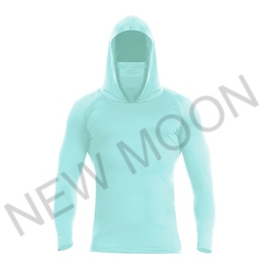 เสื้อฮู้ดตกปลาแบบมีฮู้ด ป้องกันรังสียูวี สีพื้น โพลีเอสเตอร์ สกรีนโลโก้ได้ตามต้องการ SPF 50 UPF 50 - Product Image 1