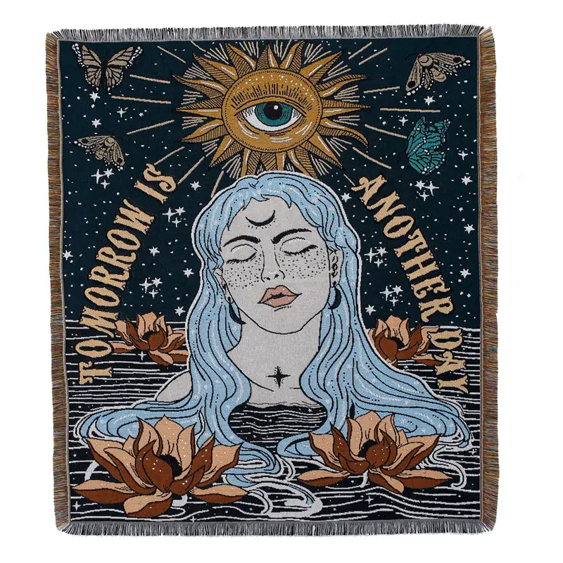 Factory directly supply room decorative mystic trippy sun evil eye psychedelic macrame wall hanging woven blanket tapestry