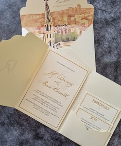 Ensemble d'invitations de mariage de poche à trois volets différent lieu tirage au sort enveloppe de poche texturée Rsvp Invitations de mariage ivoire - Product Image 3