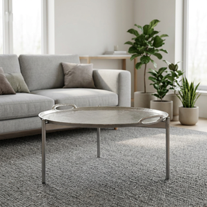 AK Brass Modern Metal Round <b>Coffee</b> <b>Table</b> with <b>Silver</b> Finish Trending Furniture for Living Room Furniture / Interior Furniture - Product Image 1