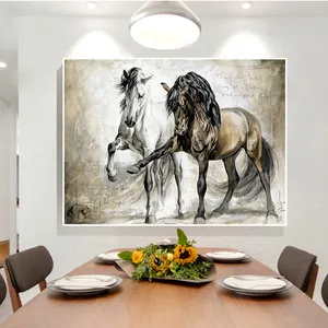 आधुनिक पोस्टर और प्रिंट भित्तिचित्र दो दौड़ते घोड़े दीवार कला कैनवास पेंटिंग लिविंग रूम होम डिजाइन के लिए पशु चित्र