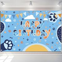 Toile de fond photo en coton bleu 5x3ft, motif dessin animé Joyeux Anniversaire pour enfants, garçons et filles, accessoires de photomaton pour fête d'anniversaire