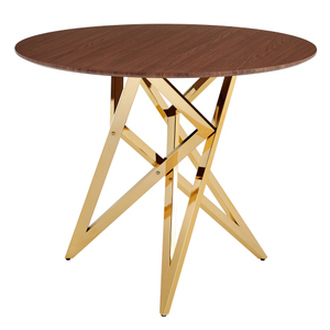 37Inch Round Dining <b>Table</b> with Golden Metal <b>Legs</b> Antique Design Portable for 4 People Home & Hotel Use - Product Image 3