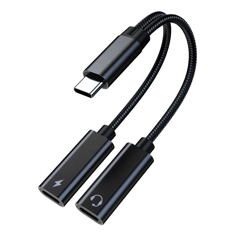 Профессиональный USB C Разветвитель USB C Наушники Адаптер для зарядного устройства 2 в 1 на обоих концах для подключения внешних устройств к автомагнитоле PD 60W Быстрый зарядный кабель для передачи данных для Iphone Huawei