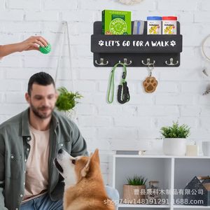 Wooden <b>Wall</b> <b>Mounted</b> Key Rack Dog Leash Storage <b>Shelf</b> 2 Tier Multipurpose Organizer For Entryway Living Room - Product Image 3