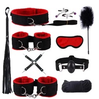 Ensemble de 12 pièces pour bondage : Menottes, Bâillon, Bandeau pour les yeux, Paddle, Pinces à tétons, Plug anal en métal, Jouet sexuel pour adultes, Produit BDSM pour couple