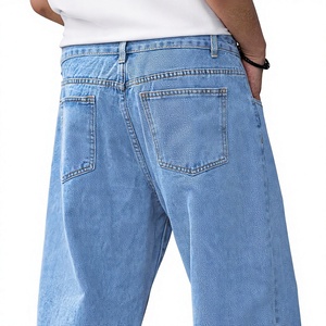 Men's Vintage Washed Blue Cargo Jeans Loose Fit Wide Leg Denim 100% Cotton Eco-Friendly Lightweight Breathable Quick Dry Color - Product Image 5
