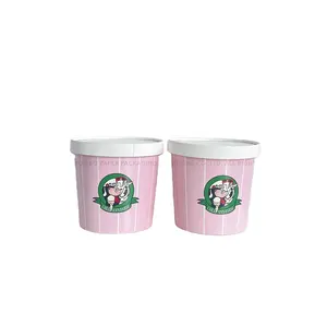Individuelles 32 Unzen Kuh grünes Abzeichen Logo gedruckter glänzender rosa Eis Gelato Helado gefrorener Joghurt Sorbet weicher Servier-Papierbecher mit Deckel