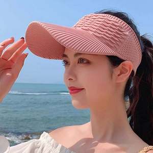 Fashion Folds Design <b>Women</b> Empty <b>Top</b> <b>Hat</b> Summer Solid Color Large Brim Sunscreen <b>Hat</b> Outdoor Elastic Fabric Sports Sun Cap - Product Image 1