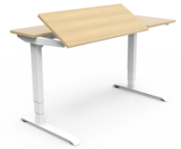 Bureau debout électrique moderne à double moteur, réglable en hauteur, avec cadre extensible semi-inclinable pour dessin et travail assis-debout