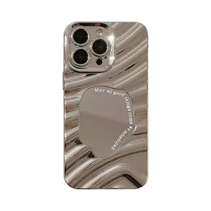 Wave Mirror Electroplating Laser Carving Wrinkle Phone Case For iPhone15 ProMax 14 13 12 TPU Phone Case For iPhone 15Pro Max