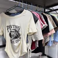 Atasan Polo Crop Top Wanita Warna Campur Model Tali Serut Y2K Slim Lengan Pendek Kaos Bekas Grosir Bal