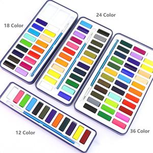 Premium 12 24 acuarela media sartén pintura artista acuarela sólida pastel Aquarelle pintura con pincel para acuarela libro caja de lata - Product Image 2