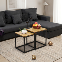 Ensemble de deux tables d'appoint contemporaines avec plateau en panneau de bois et pieds en fer, finition thermolaquée, montage facile, pour le mobilier de salon