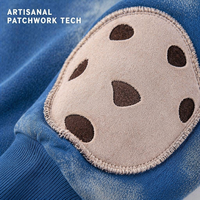 Sweat à capuche oversize en coton 100% RAMAX 460GSM, bleu uni, avec poches multiples et empiècements en chenille suédée aux coudes, style streetwear pour homme