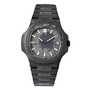 Reloj de Pulsera de Lujo para Hombre de Alta Gama con Patrón Damasco, Fibra de Carbono, Caja Octogonal de 40 mm, Esfera Negra Mate, Fecha Automática, Resistente al Agua - Product Image 1