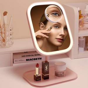 LED <b>Makeup</b> <b>Mirror</b> Desktop Rectangular White <b>Lighted</b> Vanity <b>Mirror</b> For Home Dorm Beauty Application - Product Image 4