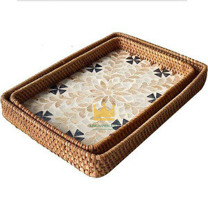 Bandeja de Almacenamiento Rectangular Tejida a Mano de Ratán, Decorativa, Ecológica, Portátil, para Sala de Estar, Hogar, Estilo Retro de Lujo Ligero, para Uso en Restaurantes - Product Image 1