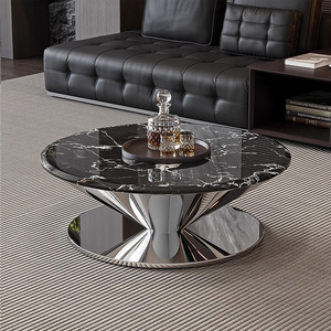 Juego de Mesa de Centro de Mármol Italiano de Lujo con Base de Acero Inoxidable, Muebles para Sala de Estar - Product Image 6