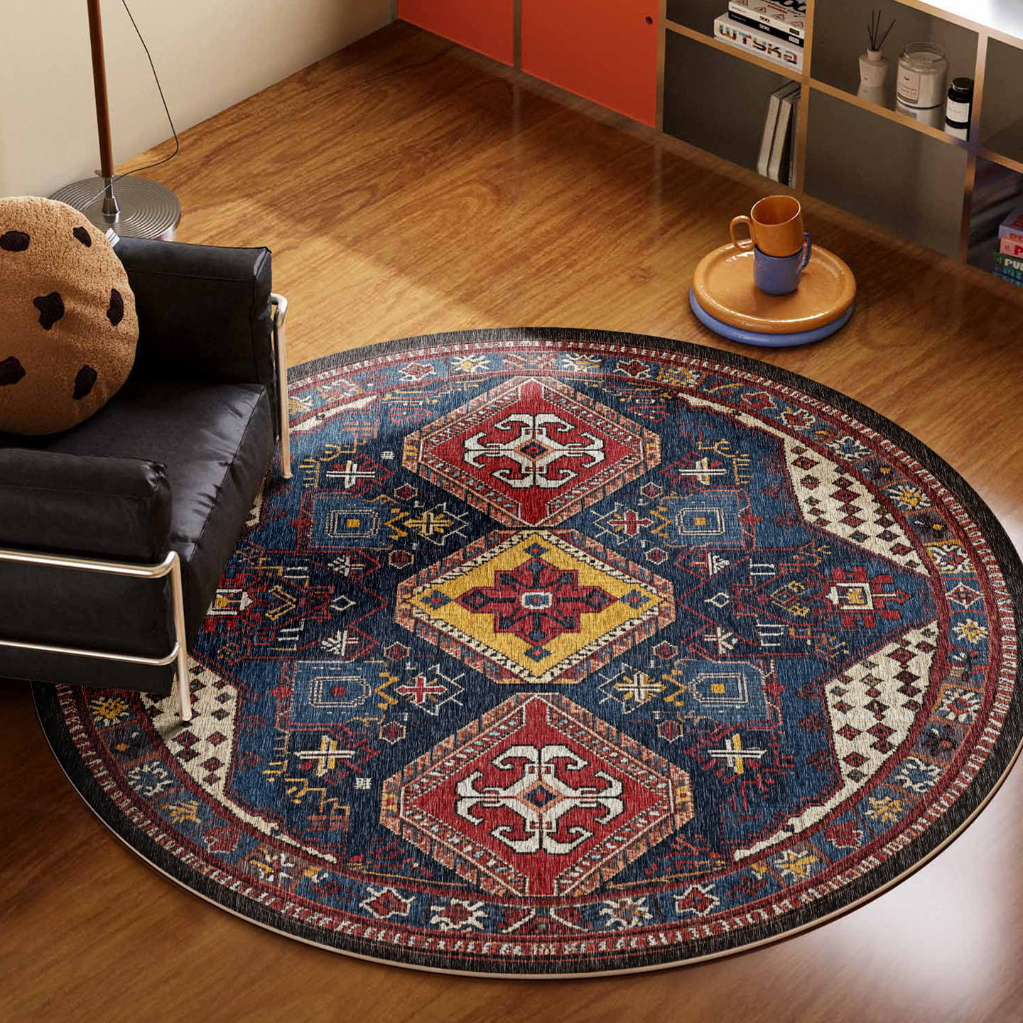 ลายผ้าไหมโบรเคดสีคราม - ทรงกลม