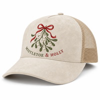 Casquette de camionneur 5 panneaux en daim brodé motif violette et aigue-marine, maille respirante, pour sports d'hiver et d'été en extérieur, Joyeuses Fêtes
