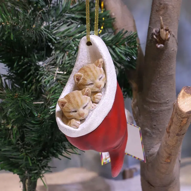 Xmas Tree Ornament Opknoping Kat In Sok Kerstcadeaus Decoratie, Nieuwe Kerstversiering Kat In Sok Xmas Opknoping @