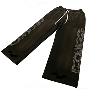 Pantalon artistique patchwork pour homme en molleton <span class=keywords><strong>français</strong></span>, double taille, logo brodé, haute qualité - Product Image 1