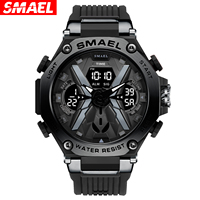 Montre sportive à LED lumineuse SMAEL 8087, chronomètre, alarme, étanche 50 m, antichoc, quartz numérique, double affichage, montre pour homme