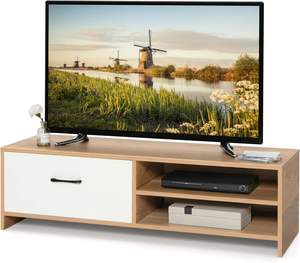 モダンな2層収納55インチテレビスタンド木製エンターテインメントメディアキャビネット引き出し付き寝室用テレビコンソールテーブル - Product Image 1