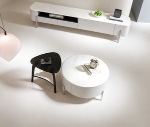 Table basse ronde moderne avec plateau en marbre, structure en métal, rangement, meubles de salon - Product Image 5