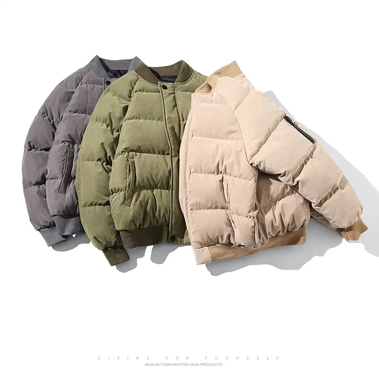 OEM Fashionable Men Puffer Jacket Winter Baseball Collar Bomber Jackets Stand Casual Polyester OEM Service Pattern Customized