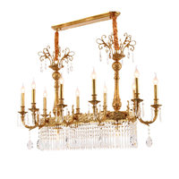 Lustre de salle à manger de style français, luxe, tout en cuivre, rond, avec cristaux LED, taille moyenne, pour villa, duplex, éclairage à bougies