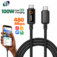 Kabel USB-C ke USB-C 100W dengan Pemutus Daya Otomatis untuk Ponsel IOS dan Power Bank