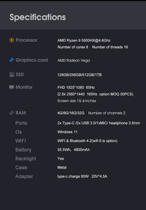 Máy Tính Xách Tay Chơi Game Amd Ryzens 9 5900HX 8G 15.6 Inch Để Chơi Game Gta 5 - Product Image 6