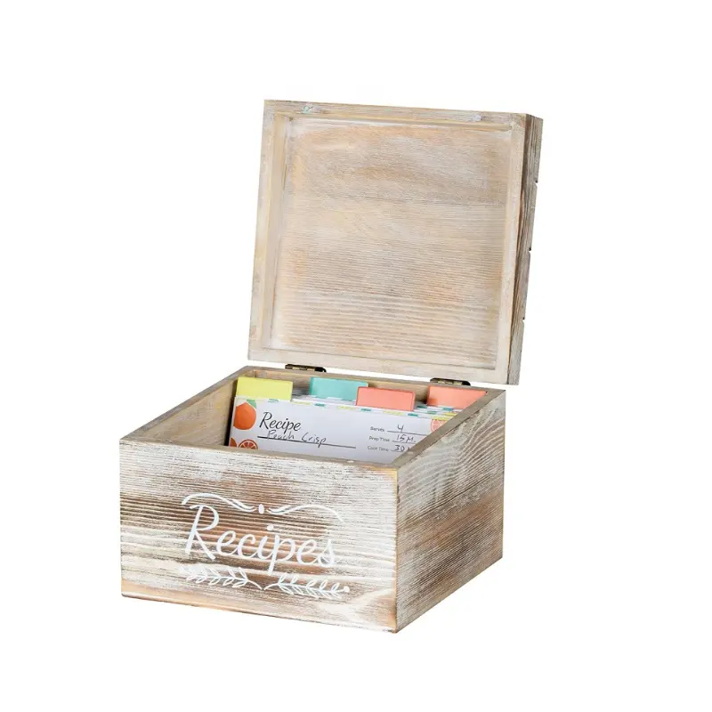 Scatola di immagazzinaggio di legno delle carte dell'invito di nozze della scatola di ricetta di legno dell'annata della cucina dell'artigianato
