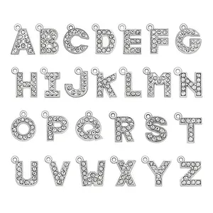Rhinestone letter slide alphabet pendant charms for diy jewelry bracelet making