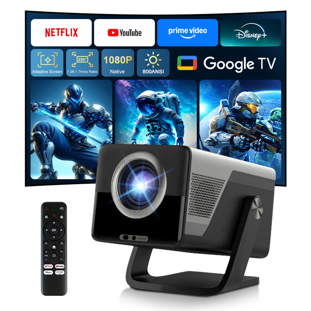 For X7 Portable Google TV 4K Supported 800ANSI Lumen Smart Projector Auto Focus Keystone Android 14 WiFi 6 Built-in Speakers