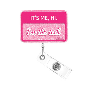 Porta credenciales con purpurina rosa It's Me Hi para ecografista, técnico de enfermería, enfermera, doctora - Product Image 3