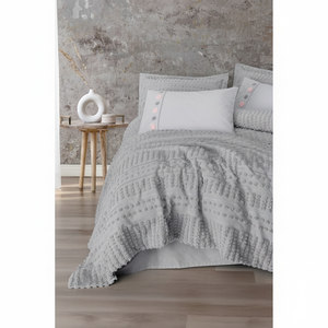 Parure de lit Siva Grey en coton égyptien, housse de couette 4 pièces, taille King, patchwork, coton uni, Box Limi pour la maison - Product Image 3