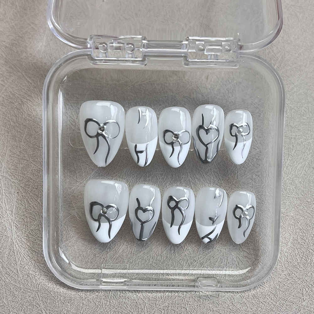 Custom Handmade French Tip Reusable Press on Nails False Nails Wholesale Artificial Fingernails with Packaging Box