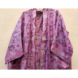 Handmade Vintage <b>Japanese</b> 100% Silk Kimono Robe Women Bohemian Floral Long Hand Embroidery Elastic Waist Luxury Loungewear - Product Image 3